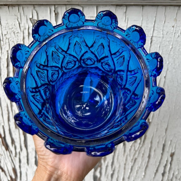 Vintage Blue Glass Crown Vase Trinket Holder - Picture 3 of 6